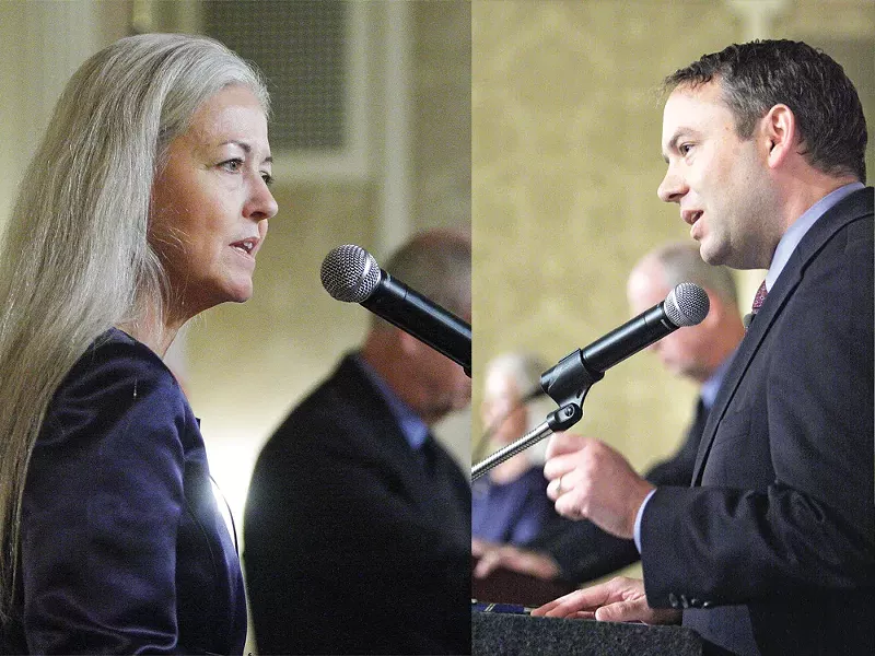 Mary Verner at a recent debate with challenger David Condon. - YOUNG KWAK