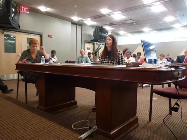 Rachel Filippini, of Group Against Smog and Pollution, speaks at Port Authority board meeting. - PHOTO BY RYAN DETO