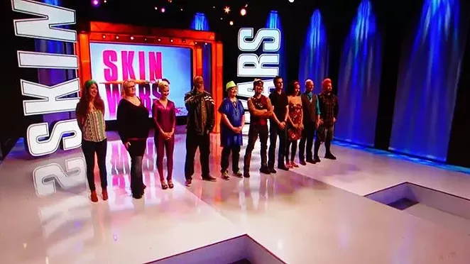 Local body painter Natalie Fletcher (far left), faces judgement on the reality TV show "Skin Wars." - SKIN WARS