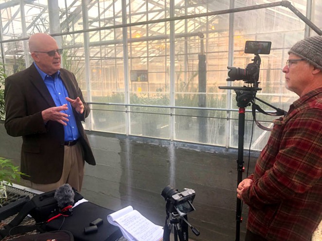 Filmmaker Greg Moring, right, interviews Jeff Steiner of Oregon State University's Global Hemp Innovation Center for Moring's project, "Hemp is Back." - GREG MORING