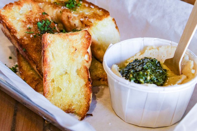Focaccia &amp; pesto, an antipasto best paired with a sour from The Ale Apothecary. - NANCY PATTERSON