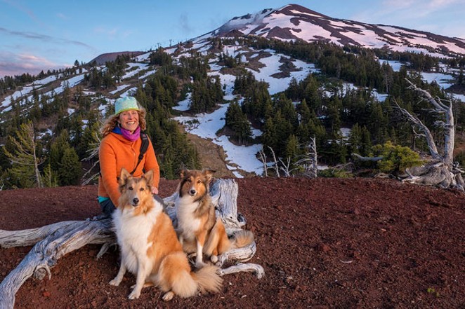 Camilla Welhaven and her two rough-coat collies take a breather by Mt. Bachelor. - LOREN WAXMAN