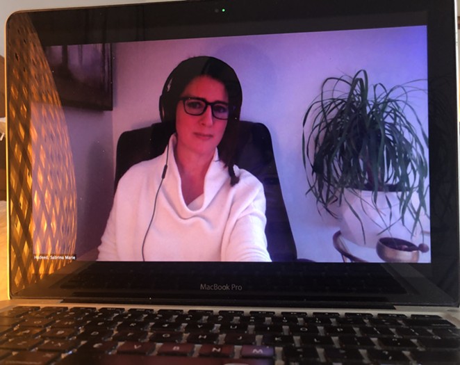 Dr. Sabrina Hadeed-Duea in her home office where she delivers counseling to her clients using the video conferencing platform Zoom. - SABRINA HADEED-DUEA