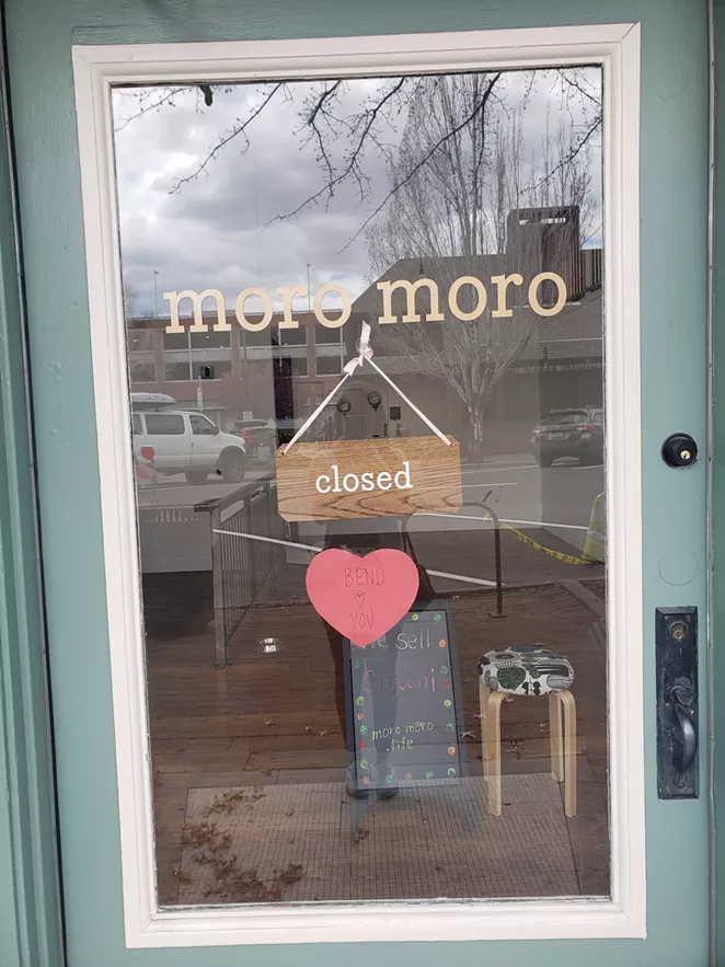 Bend shows its support for temporarily closed businesses throughout town, like Moro Moro, a recently opened boutique downtown, now moving to selling origami online. - CAYLA CLARK