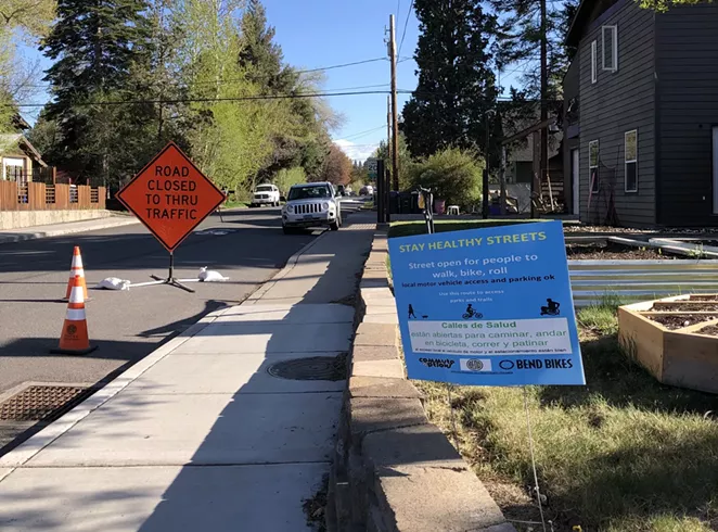 Bend Bikes partnered with the City of Bend to install bilingual informational signs on streets designated as "Stay Healthy Streets," including NE 6th and NW 15th, which are also the City's first Neighborhood Greenways. - NICOLE VULCAN