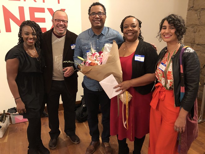 Panelists Judith Sadora, Rob Garrott, Marcus LeGrand, Erika McCalpine and Jessica Amascual during the first Love Your Neighbor event in February 2020. - NICOLE VULCAN