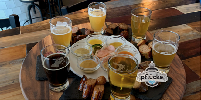 Few things pair better with cold craft brews than a homemade sausage flight and mustard flight. - PHOTO COURTESY OF PFLÜCKE