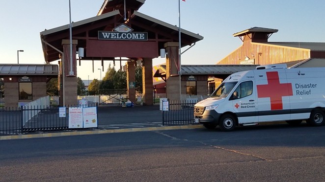 The Red Cross Cascades Region is stationed at the Deschutes County Fair & Expo Center to lead the effort to care for over 100 evacuees who fled the Santiam Pass region to escape wildfires early Tuesday morning - RED CROSS CASCADES REGION