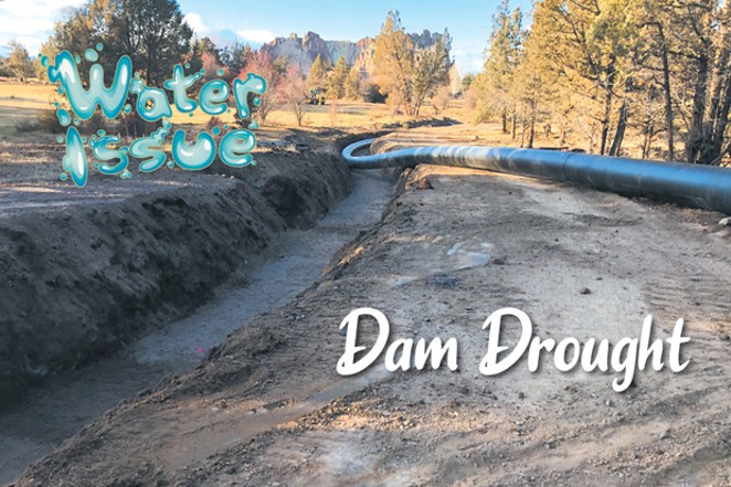 A water pipe sits in a ditch before it was buried by Central Oregon Irrigation District to replace open-air canals. Canals can lose up to half of their water in transit through seepage into the ground and evaporation, piping advocates say. - COURTESY CENTRAL OREGON IRRIGATION DISTRICT