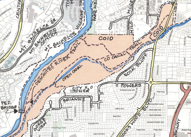 A map of Central Oregon Irrigation District's 140-acre parcel south of the Old Mill District. - COURTESY OF SAVE BEND GREEN SPACE