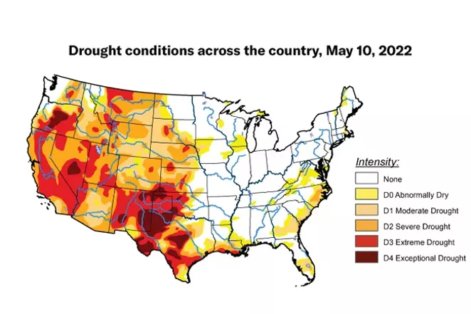 Drought conditions across the country, May 10, 2022 - DAVID SIMERAL/WESTERN REGIONAL CLIMATE CENTER