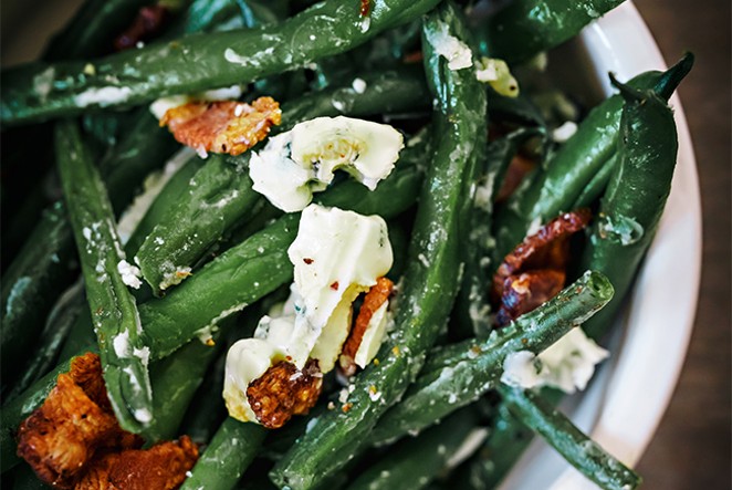 In-season green beans are delicious sauteed and topped with bacon bits and bleu cheese - TAMBI LANE PHOTO