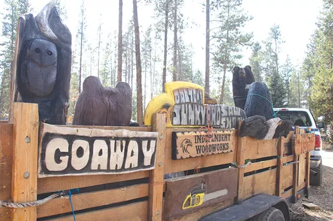 Several of Mosquito Bob's creations sit on a trailer. Some of the larger sculptures take a lot of effort to move. - JACK HARVEL