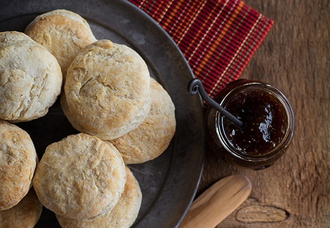 Hot biscuits straight from the oven are great with jam, honey or gravy for breakfast and also make a nice dinner roll with chicken, pork chops or steak. - TAMBI LANE PHOTO