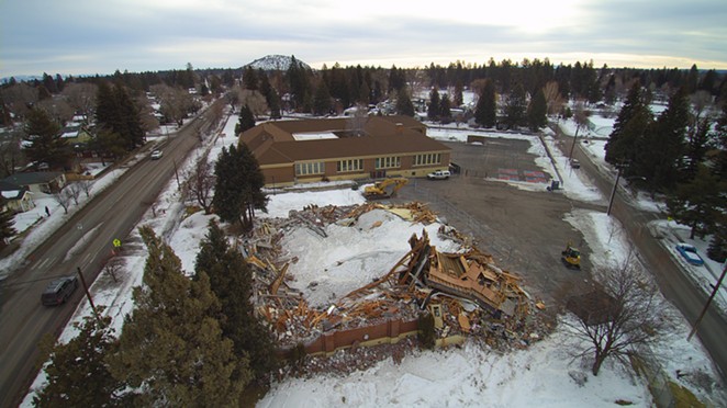 Crews demolished the Kenwood School gym building on Bend's west side the same day the collapse was discovered, Jan 12, 2017. This photo shows the progress on the demolition as of the week of Feb. 1. - KYLE LOW