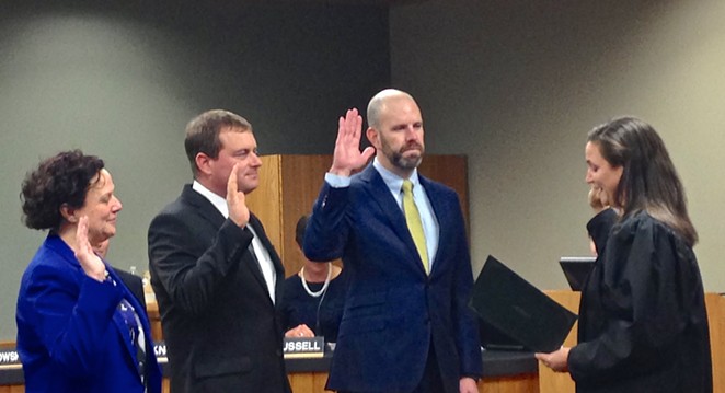 Boddie, third from left, during his swearing in for the Bend City Council in 2015. - ERIN ROOK