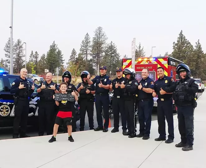 @ashleyjean brings us with the help of Bend Police Department and Fire and Rescue, Avryn had the coolest and safest first day of school! Tag @sourceweekly. - SUBMITTED