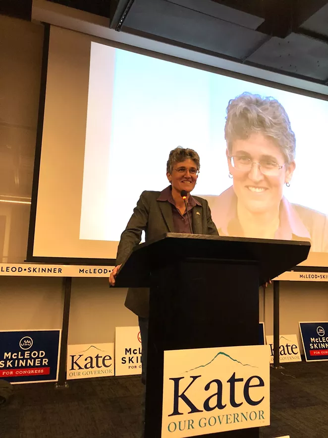 Jamie McLeod-Skinner gave a concession speech after her defeat by Greg Walden Tuesday night. McLeod-Skinner told supporters that she hoped the pressure her campaign had put on Walden would encourage the longtime Republican representative to put his focus back on his district. - CHRIS MILLER