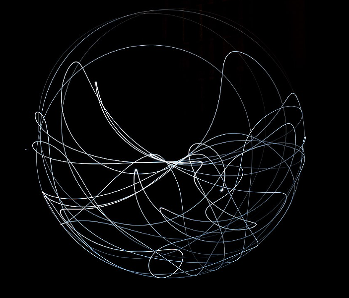 Chaos theory's butterfly effect, illustrated using a light source attached at the free end of double pendulum. - CHRISTIAN V., WIKIMEDIA