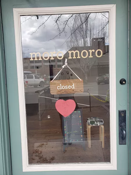 Bend shows its support for temporarily closed businesses throughout town, like Moro Moro, a recently opened boutique downtown, now moving to selling origami online. - CAYLA CLARK