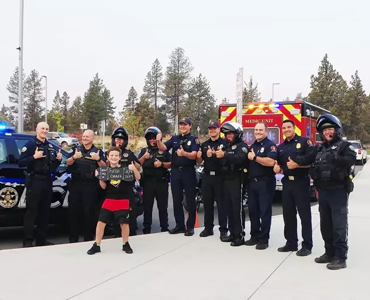 @ashleyjean brings us with the help of Bend Police Department and Fire and Rescue, Avryn had the coolest and safest first day of school! Tag @sourceweekly. - SUBMITTED