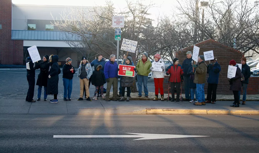 About 30 people showed up at 8am on Jan. 30 to protest the appointment of Chris Piper to the City Council. - CHRIS MILLER
