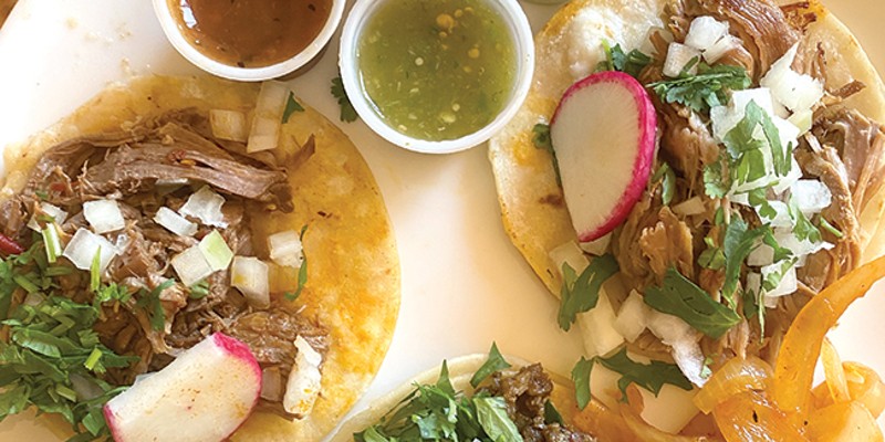 Clockwise from top right, the carnitas, asada and birria tacos from Tacos Pihuamo.