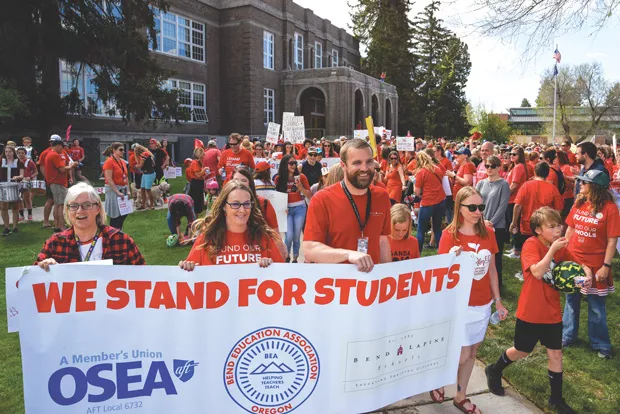 Mary Hofer, Janelle Rebick and Superintendent Shay Mikalson in the March for Students on May 8. - BEND-LA PINE SCHOOLS