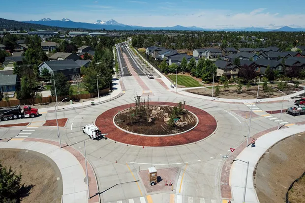 The new roundabout has opened at Empire Avenue and Purcell Boulevard in Bend as construction continues on the rest of the entire project. - DAVID LEATH, CITY OF BEND