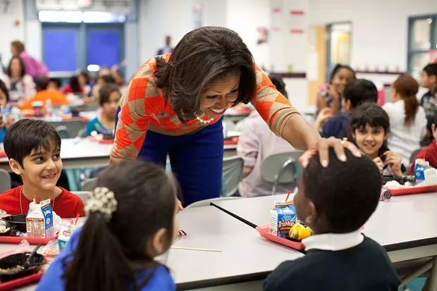 Former First Lady Michelle Obama speaks with students about the importance of healthy eating after her Healthy, Hunger-Free Kids Act was passed. - WIKIMEDIA COMMONS