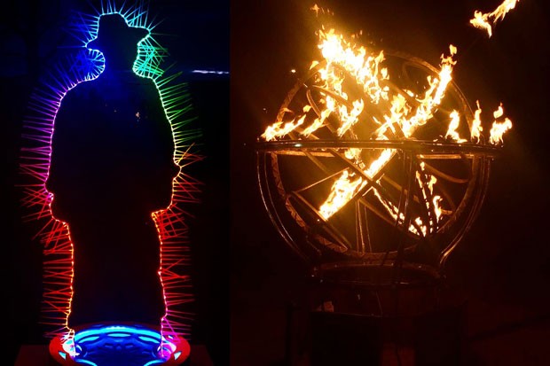In the dead of winter, light rules! Oregon WinterFest offered many celebrations of light this past weekend, with the longstanding fire pit tradition as well as a growing collection of light art. Fire pit by Tabasco Mills; light art man by Abney Wallace. - ISAAC BIEHL