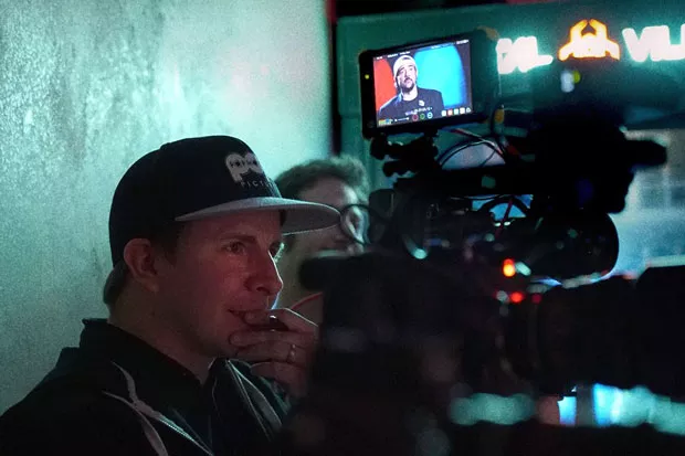 Taylor Morden filming Kevin Smith for "The Last Blockbuster." - PHOTO BY NOAH MUCCI