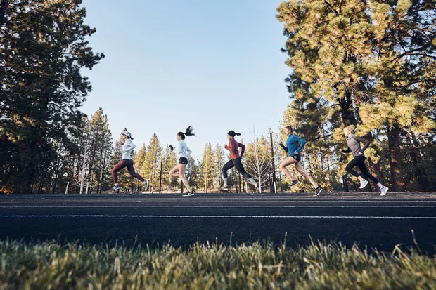 Little Wing Athletics out during a training session. In front is Mel Lawrence, followed by Madeline Strandemo, Collier Lawrence, Rebecca Mehra and coach Lauren Fleshman. - MIGHTY CREATURE CO.