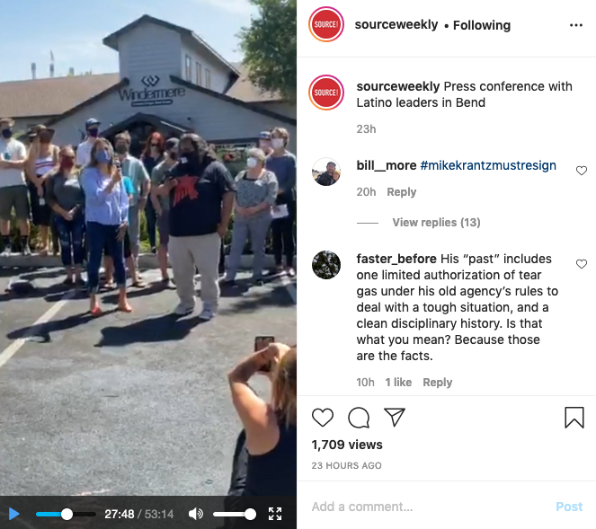Among the speakers at Thursday's press conference was Luke Richter from the Central Oregon Peacekeepers, among the first to stand in front of an ICE bus Wednesday. - SOURCE WEEKLY