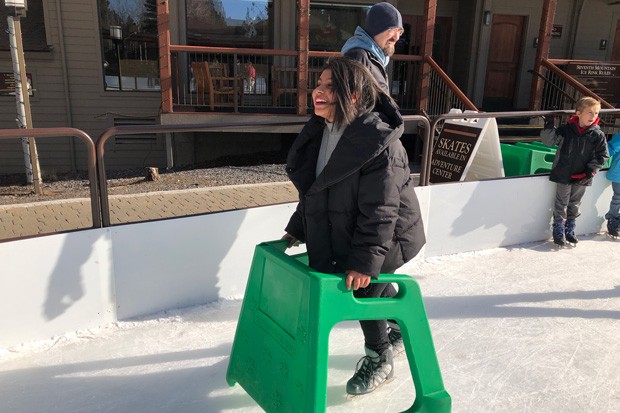 If you're new to the ice and snow, rinks often offer "training wheels," like these skate trainers at Seventh Mountain Resort. - NICOLE VULCAN