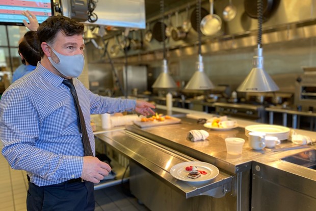 Samuel La Duca directs traffic during his Dining Operations class at Cascade Culinary Institute. - NICOLE VULCAN