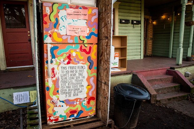Community members in Eugene opened several community fridges last year to combat food insecurity &#10;in Lane County. - COURTESY OF BEND COMMUNITY FRIDGE/PHOTO BY DANA SPARKS