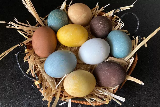 Tea-dyed eggs—especially ones that come from a diverse backyard flock—make a beautiful, muted palette. - ARI LEVAUX