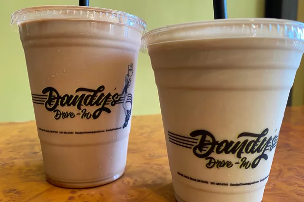 Dandy's has a shake menu so big you can spend an entire pandemic checking it out. Pictured here is the classic chocolate shake and the root beer shake—like a mixed-up root beer float. Yum. - NICOLE VULCAN