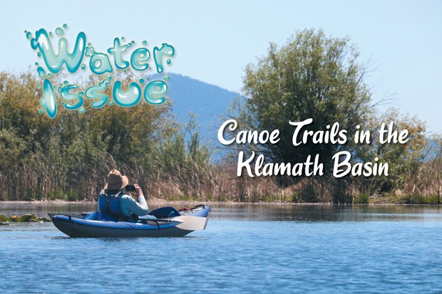 Signage marks the canoe trail in Upper &#10;Klamath Lake. - DAMIAN FAGAN