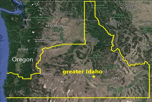 A map of proposed Greater Idaho. If successful, they would also seek to incorporate parts of northern California. - COURTESY OF GREATER IDAHO