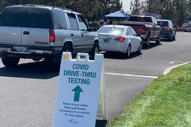 In response to the current COVID situation, St. Charles Health System announced August 15 that it had set up a drive-through testing center in the back of the parking lot of its building at 2600 NE Neff Road, as seen here. St. Charles also opened an urgent care in the Bend East Family Care building&mdash;at the same address as the testing center&mdash;and encouraged community members who don't need an emergency level of care to use the urgent care clinic rather than going to the Emergency Department of St. Charles Medical Center. Both the testing and urgent care facilities are open from 8am to 4pm daily. - PHOTO COURTESY ST. CHARLES