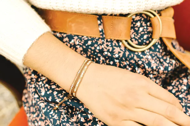 Bronwen Rosa Bracelets, by WorldScout, $38 / Dutch + Bow Josie Belt in Cognac by ADA, $120 - DREW CECCHINI