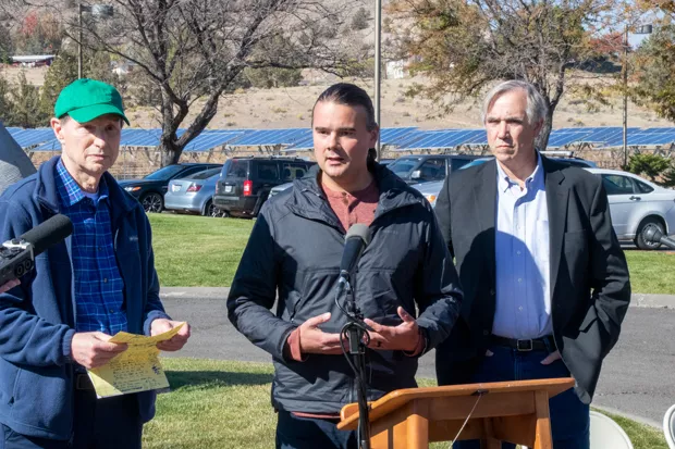 Senator Ron Wyden, Assistant Secretary to the Interior Bryan Newland and Senator Jeff Merkley held a press conference outside of the Warm Springs Administration Building on Friday, Oct. 15 to discuss water infrastructure on tribal lands. The first native American cabinet member, Secretary of the Interior Deb Haaland, was scheduled to attend but had to leave for a family emergency. - JACK HARVEL