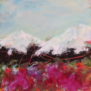 'ENLIGHTENMENT THRU HUCKLEBERRIES' 24X24 ACRYLIC ON PANEL BY KAREN BANDY