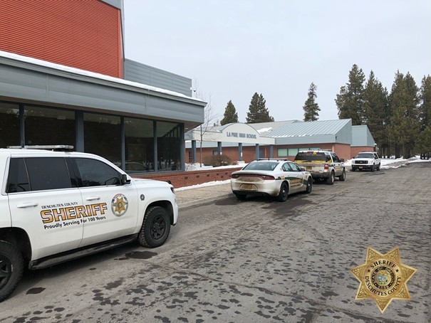 Extra officers arrived on scene at La Pine High School this February as a precaution, following the alleged threat. - DESCHUTES COUNTY SHERIFF'S OFFICE
