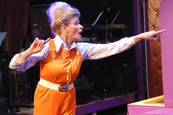 Above, Rachel Thompson as Shirley in "Disaster! The Musical." - ELIZABETH WARNIMONT