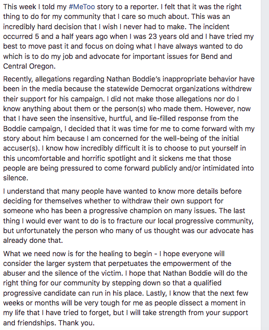 Newbold's statement from her Facebook page Friday. - MOEY NEWBOLD