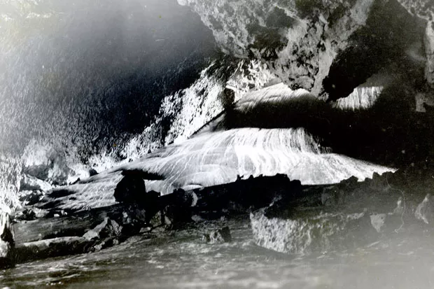 The ice wall entrance to Arnold Ice Cave, circa 1952. - JIM ANDERSON