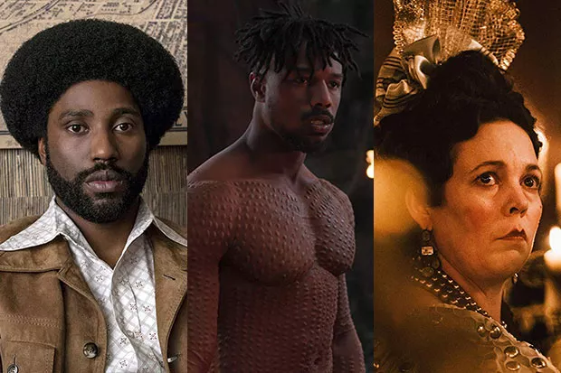 From left, John David Washington in "BlacKkKlansmen," Michael B. Jordan in "Black Panther" and Olivia Colman in "The Favourite." - SUBMITTED